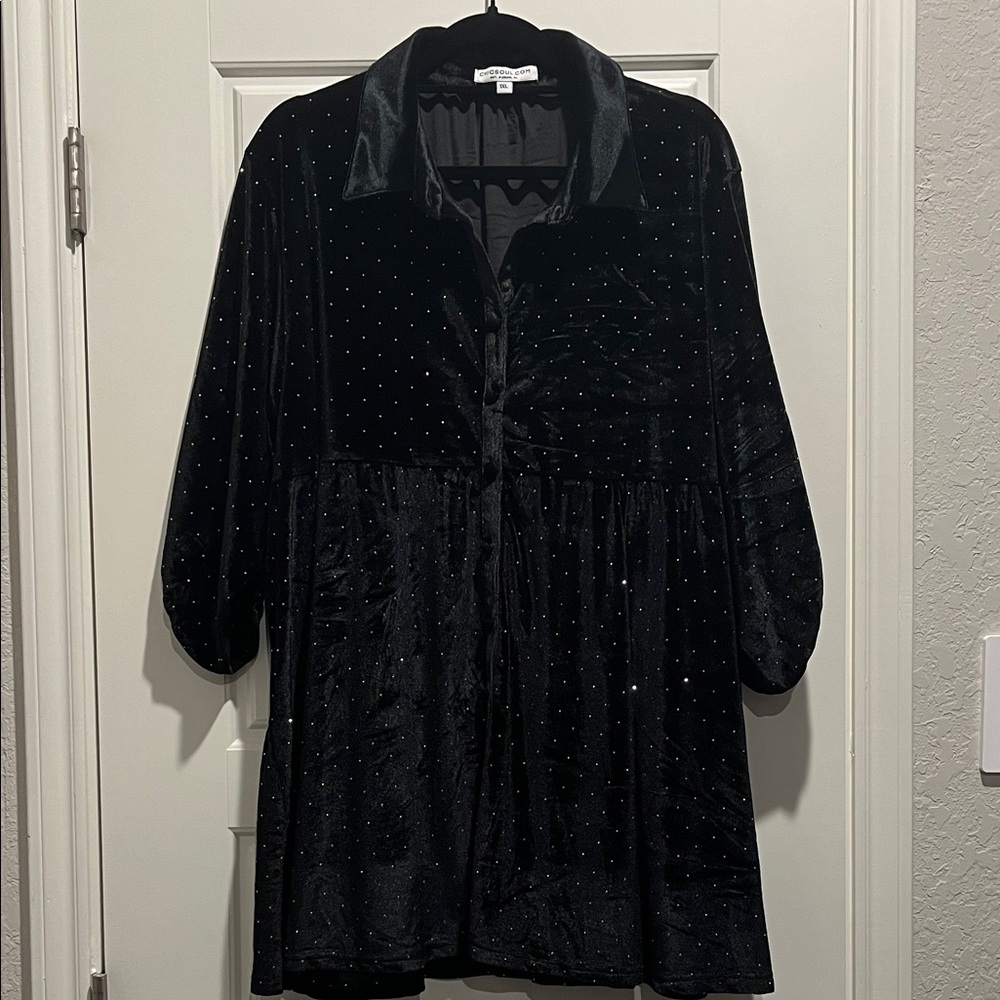 Chic Soul Starry Night Black Velvet Tunic with Sparkle Accents - Picture 4 of 7